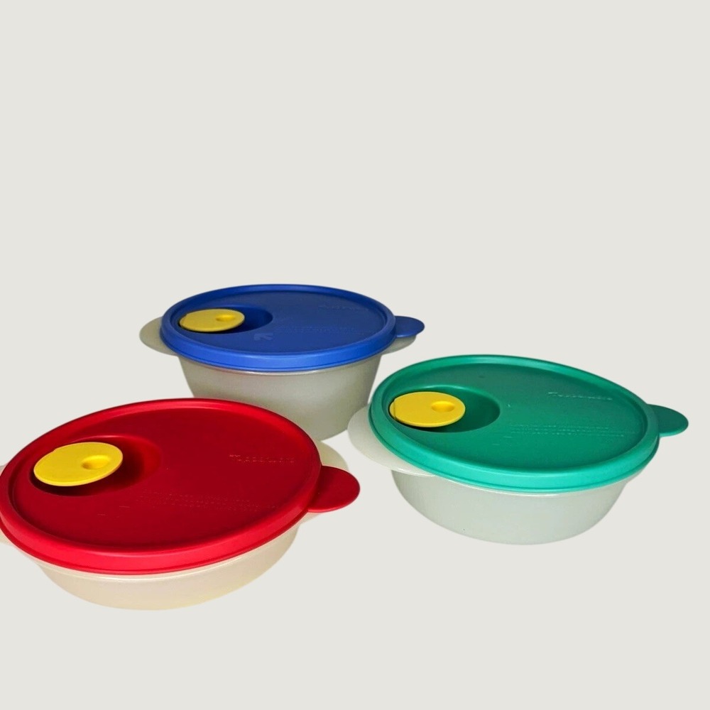 Tupperware CrystalWave Microwaveable Vented Lid Bowls Set of 3 400/600/800ml